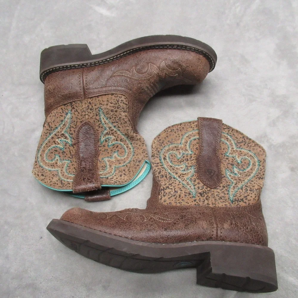 Ariat Womens 7B Boots Brown Leopard Fatbaby‎ Heritage Harmony Western Cowboy